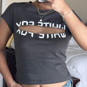 White Fox Trendy Black Cut-Out Graphic Tee